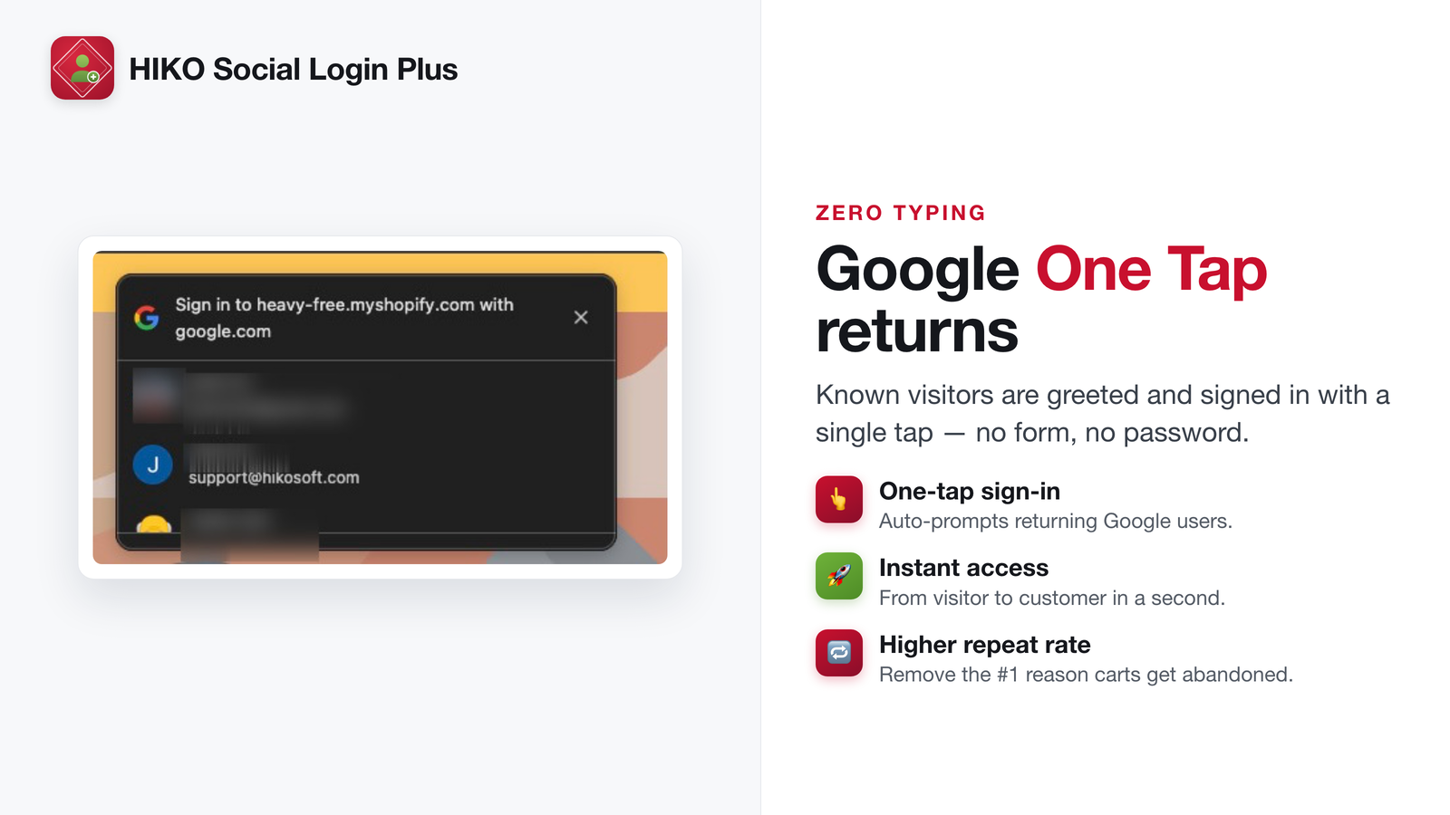 Google One Tap prompt for one-tap returning sign-in