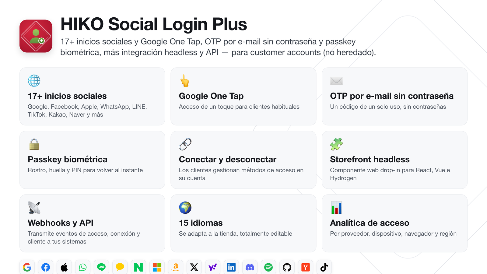 HIKO Social Login Plus: resumen de funciones
