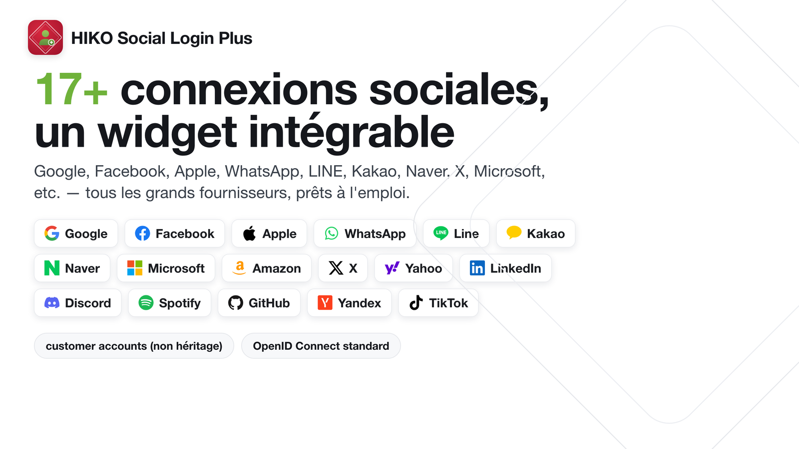 Fenêtre de connexion avec plus de 17 fournisseurs sociaux