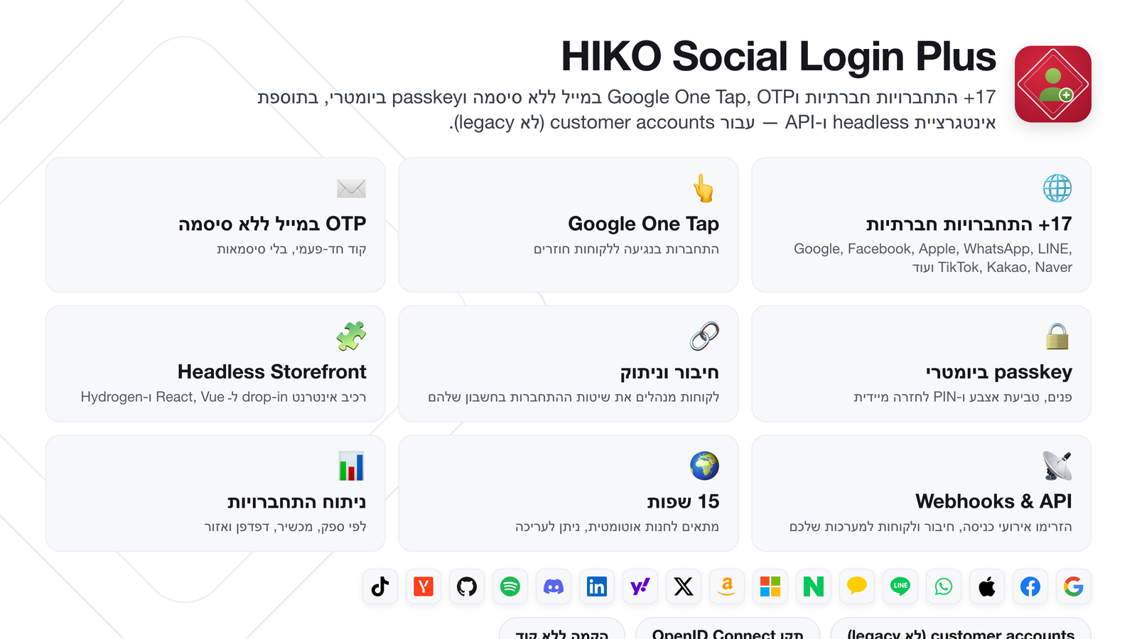HIKO Social Login Plus — סקירת יכולות