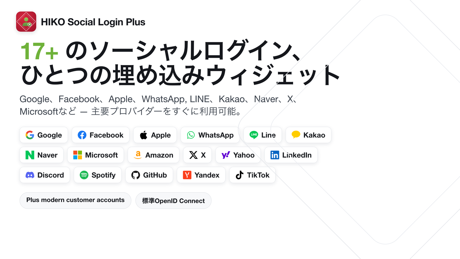 17種類以上のソーシャルログインプロバイダーを備えたログインポップアップ