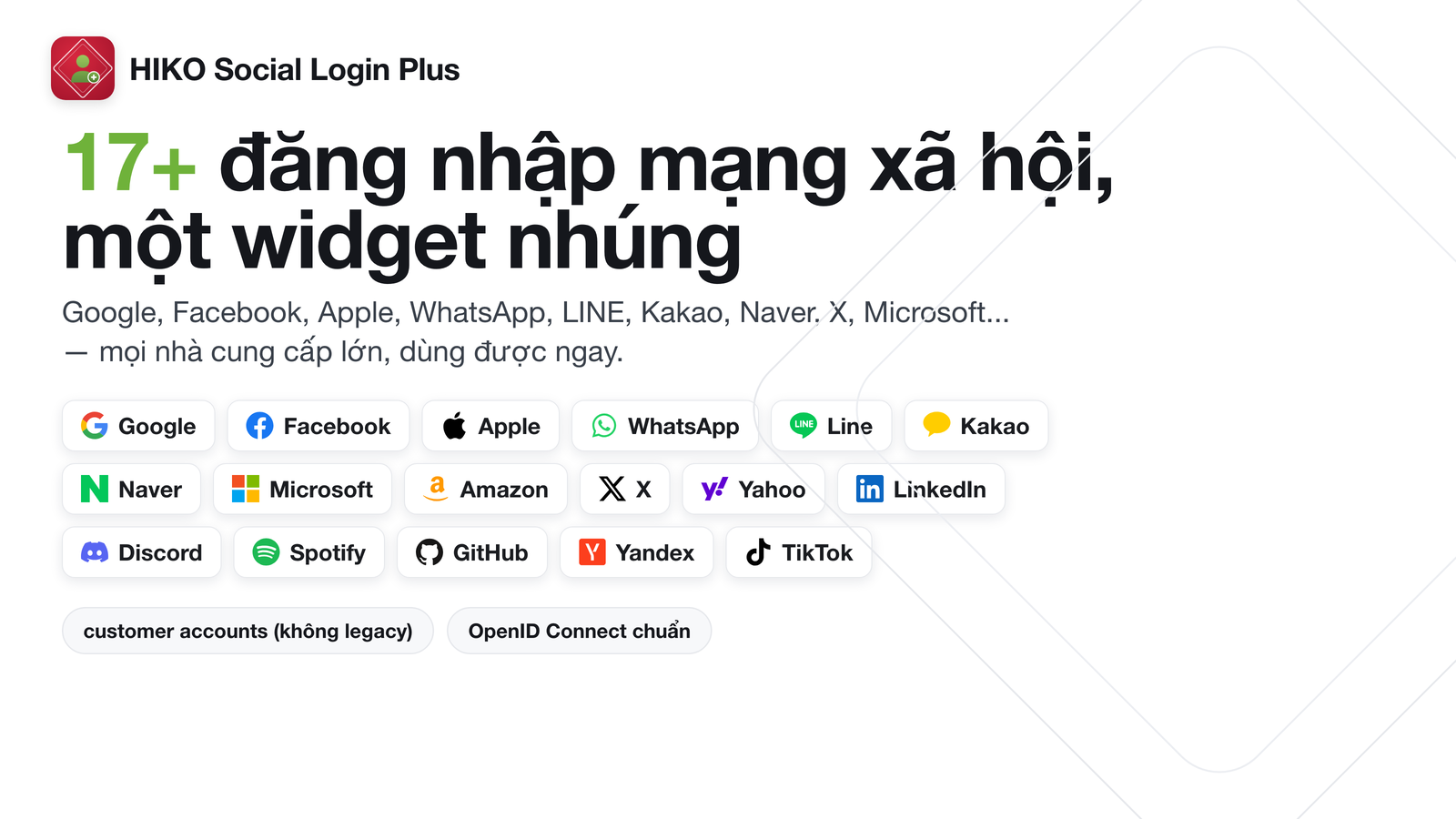 Cửa sổ đăng nhập với hơn 17 nhà cung cấp mạng xã hội