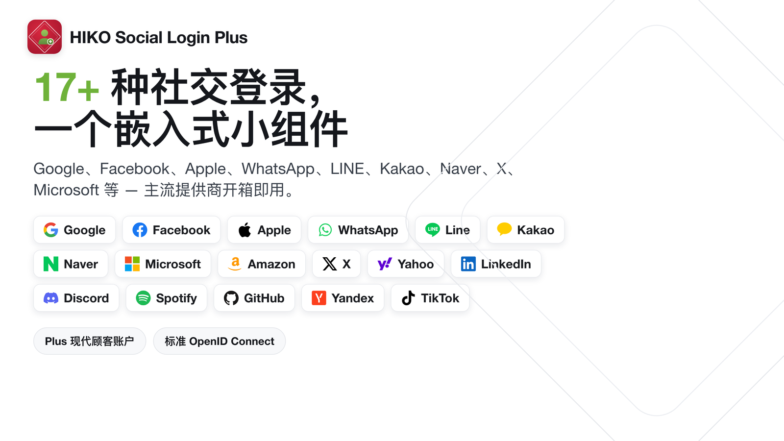 包含 17 种以上社交登录服务商的登录弹窗