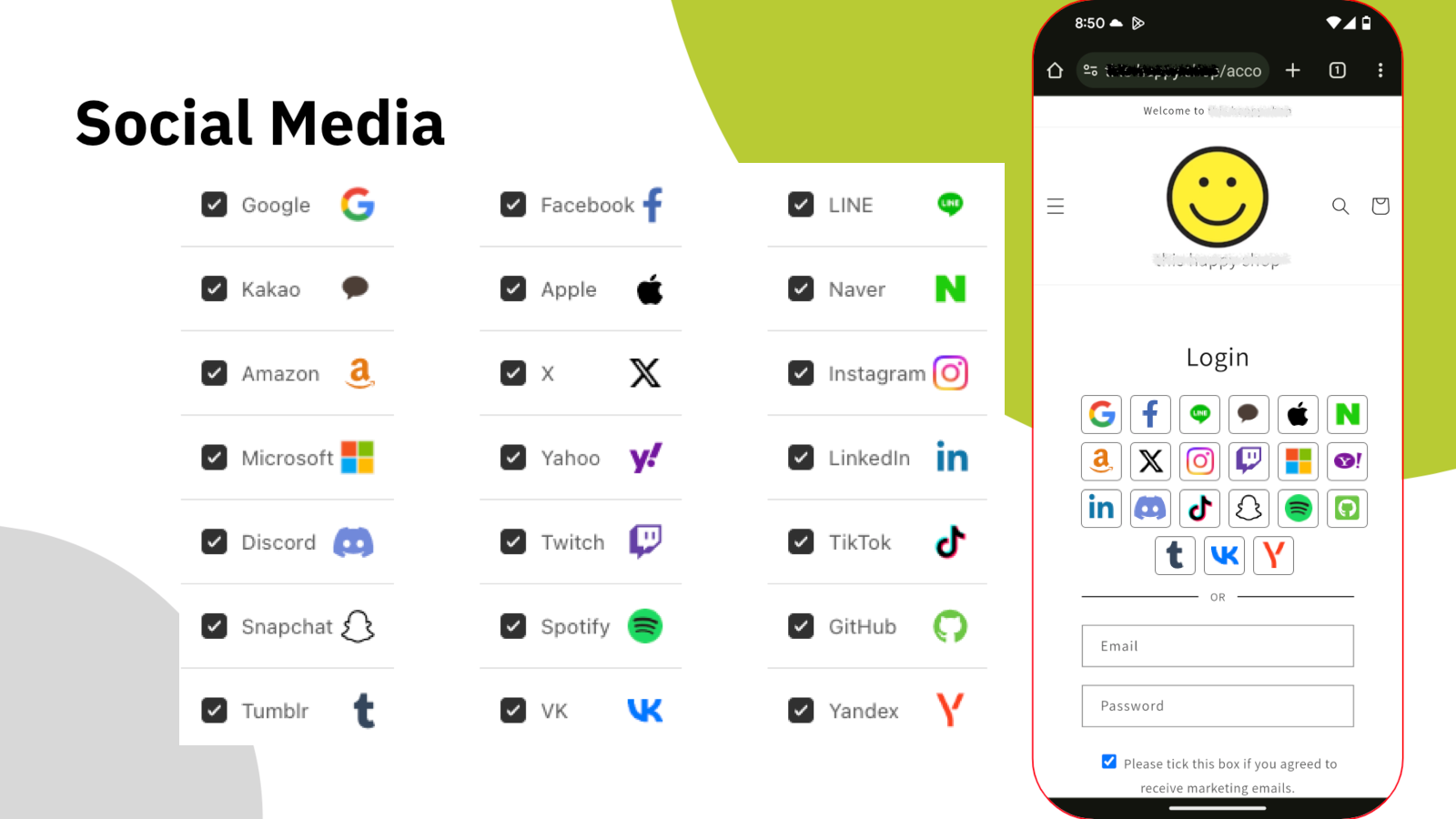 HIKO Social Login — список платформ и виджет входа в витрине