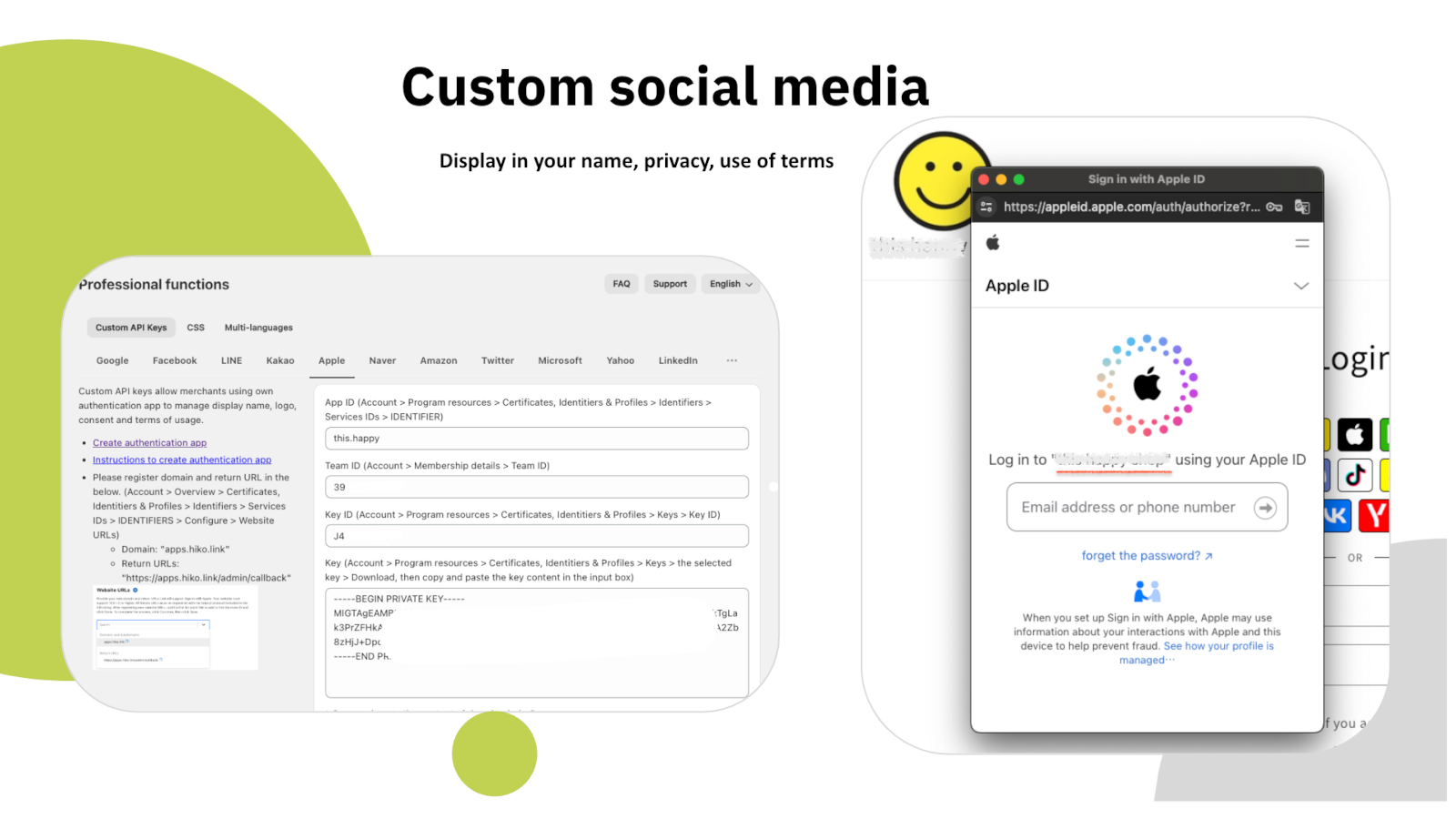 Собственные API-ключи платформ и экран согласия Apple